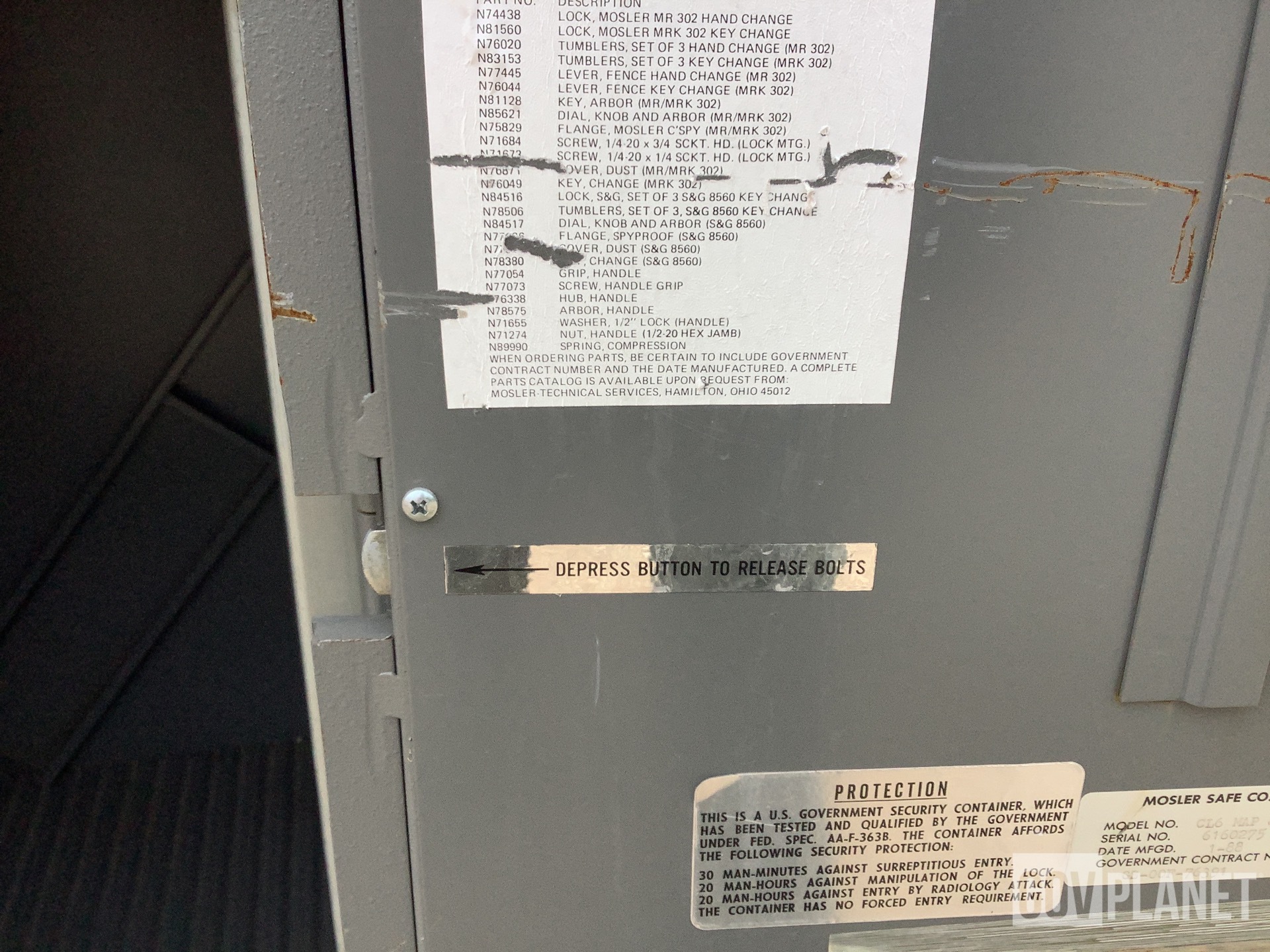 Surplus Mosler CL6 MAP & PLAN Safe in Abilene, Kansas, United States  (GovPlanet Item #7452786)
