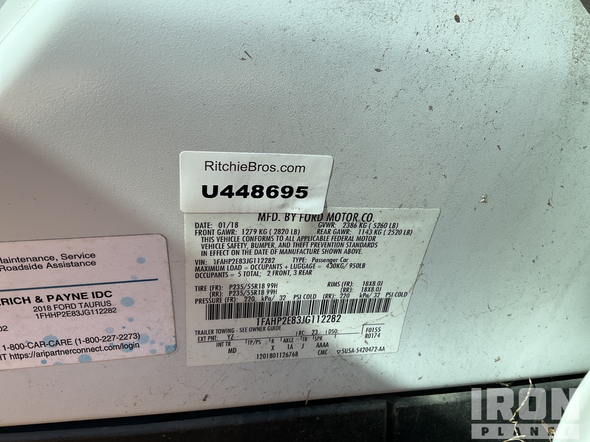 2018 Ford Taurus SEL Automobile in Pearl, Mississippi, United States  (IronPlanet Item #8012422)