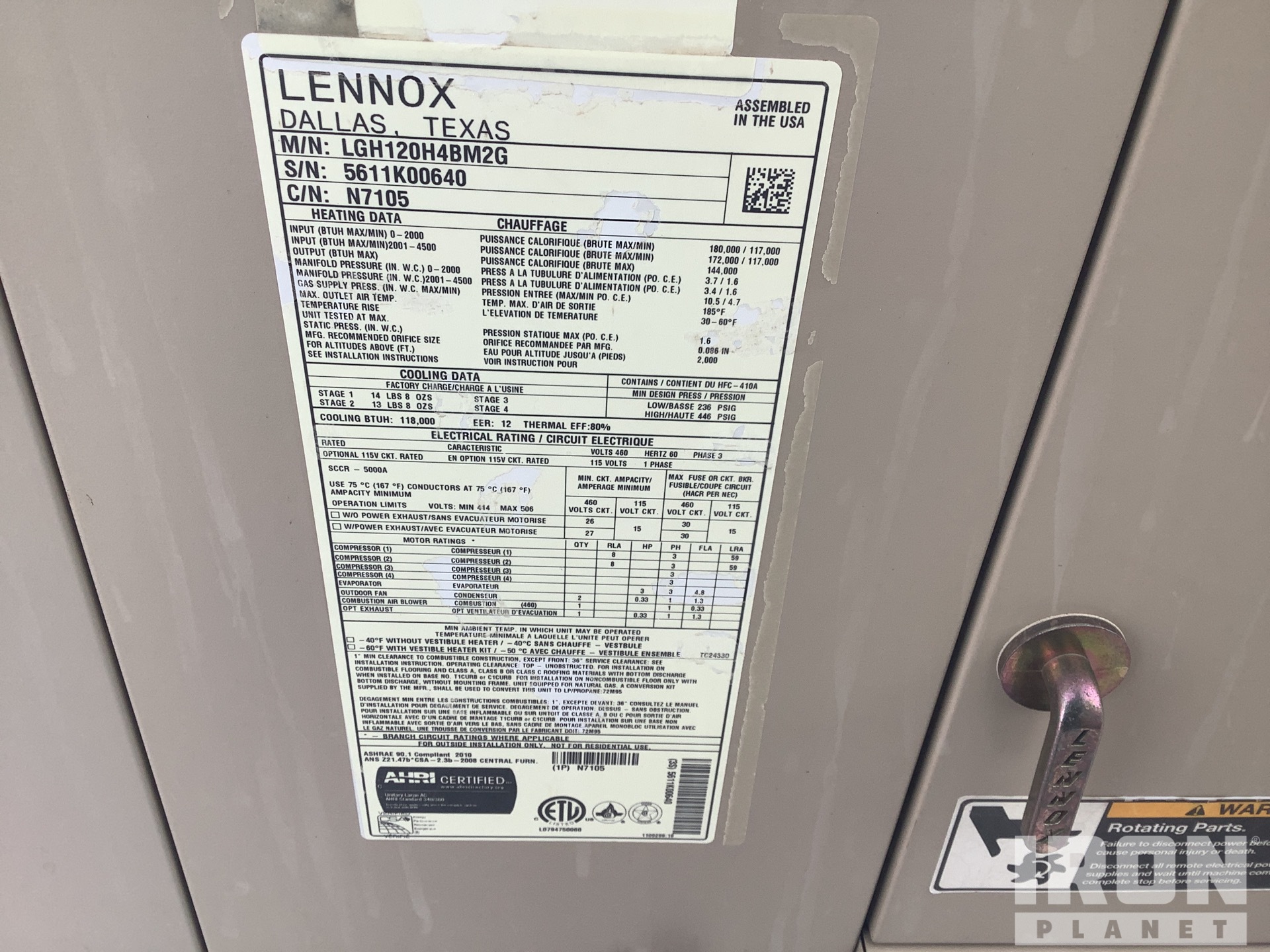 Lennox LGH120H4BM2G Packaged Unit in Medford, Minnesota, United States  (IronPlanet Europe Item #8617496)
