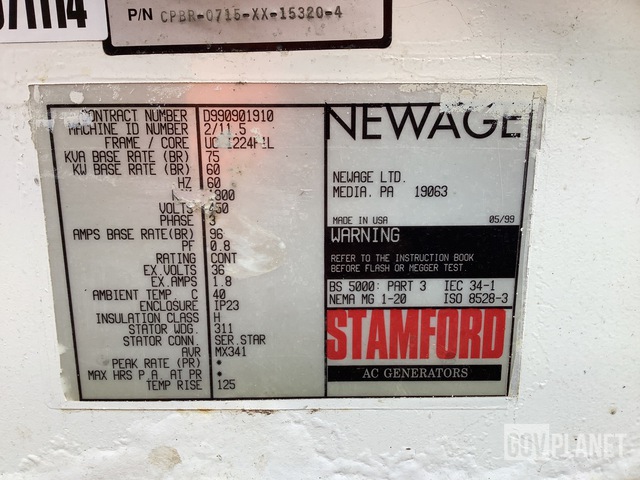 Surplus 1999 Newage Stamford 60 kW Generator Set in Southampton, New