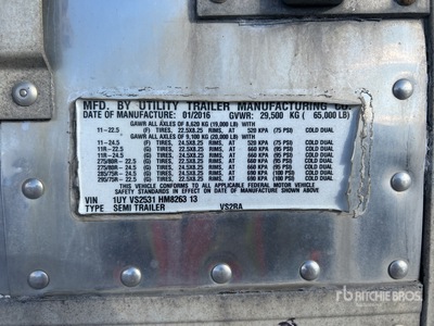 2017 Utility 53 ft x 102 in T/A Refrigerated Trailer