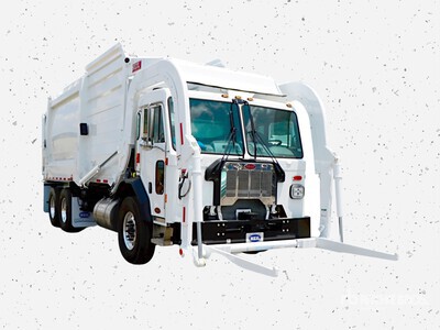 Heil 28-YD Half/Pack Sierra Front End Loader with Odyssey Controls, 3rd Eye Mobile H.A.L.O. on a Peterbilt 520 Chassis Waste Collection Truck