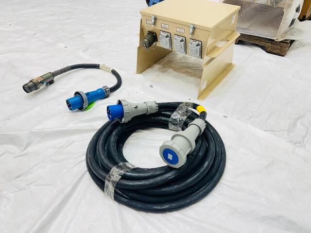 Quantity of (3) Power Distribution Spider Boxes w/ 60 Amp Power Feeder Cords & Adapters (Unused) Quantity of (3) Power Distribution Spider Boxes w/ 60 Amp Power Feeder Cords & Adapters (Unused)