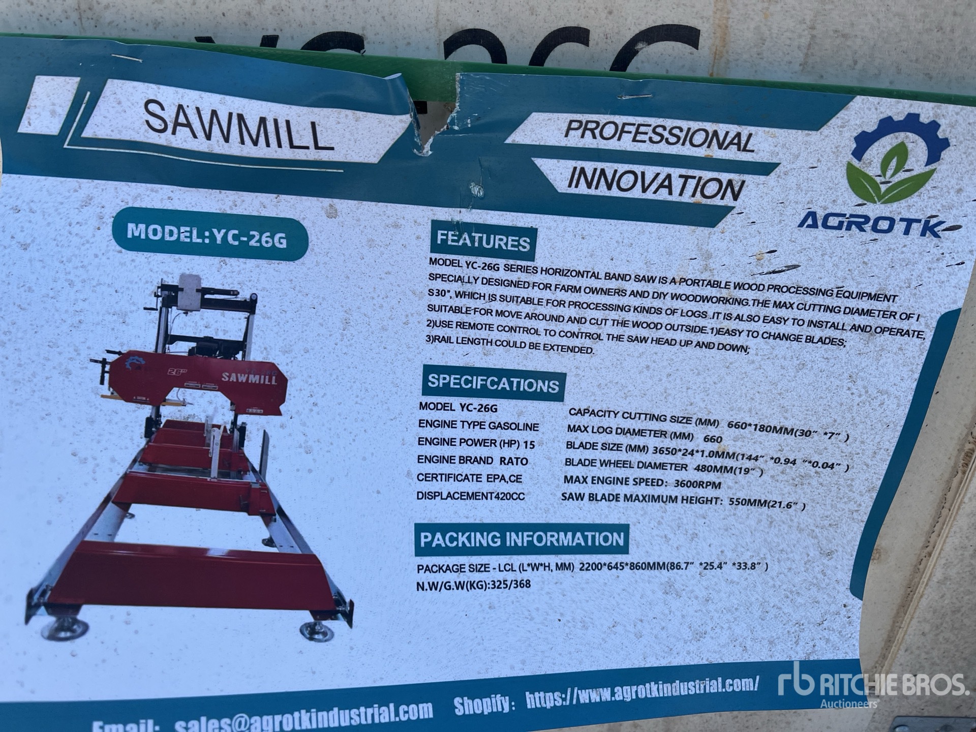 2024 AGT YC-26G Portable Sawmill (Unused)