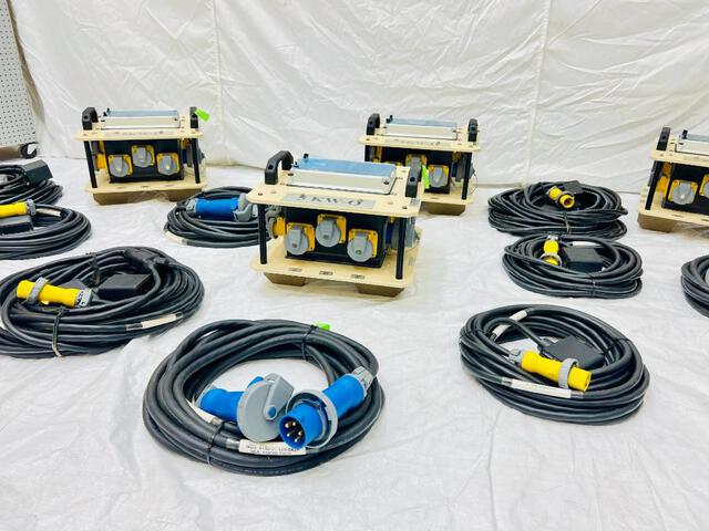 Quantity of (4) LEX 5 KW-0 Power Distribution Spider Boxes w/ Feeder Power Cables (Unused)