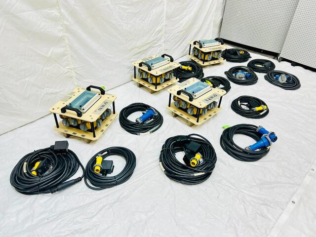 Quantity of (4) LEX 5 KW-0 Power Distribution Spider Boxes w/ Feeder Power Cables (Unused) Quantity of (4) LEX 5 KW-0 Power Distribution Spider Boxes w/ Feeder Power Cables (Unused)