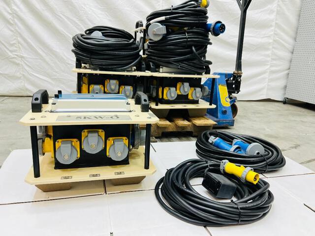 Quantity of (6) LEX 5 KW-0 Power Distribution Spider Boxes w/ Feeder Power Cables (Unused) Quantity of (6) LEX 5 KW-0 Power Distribution Spider Boxes w/ Feeder Power Cables (Unused)