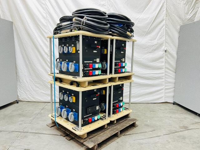 Quantity of (4) LEX 100KW DB350 Power Distribution Spider Boxes w/ Assorted LEX Power Cords (Unused) Quantity of (4) LEX 100KW DB350 Power Distribution Spider Boxes w/ Assorted LEX Power Cords (Unused)