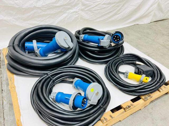 Quantity of (4) LEX 50 ft Electrical Distribution Power Cords w/ Quad Boxes (Unused)