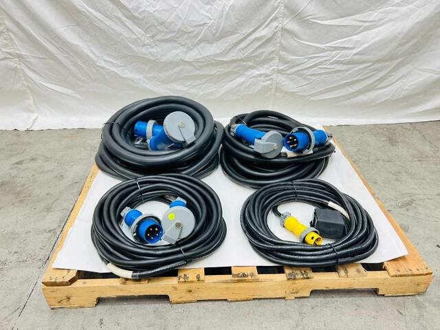 Quantity of (4) LEX 50 ft Electrical Distribution Power Cords w/ Quad Boxes (Unused)