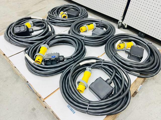 Quantity of (6) LEX 20 Amp 50 ft Electrical Distribution Power Cords w/ Quad Boxes (Unused) Quantity of (6) LEX 20 Amp 50 ft Electrical Distribution Power Cords w/ Quad Boxes (Unused)