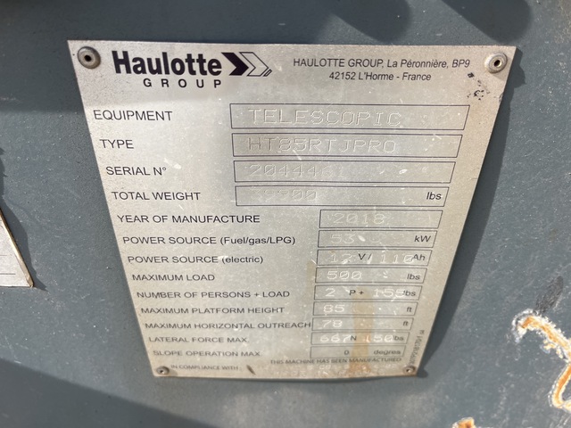 ELEVADOR TELESCóPICO 2018 HAULOTTE HT85RTJO