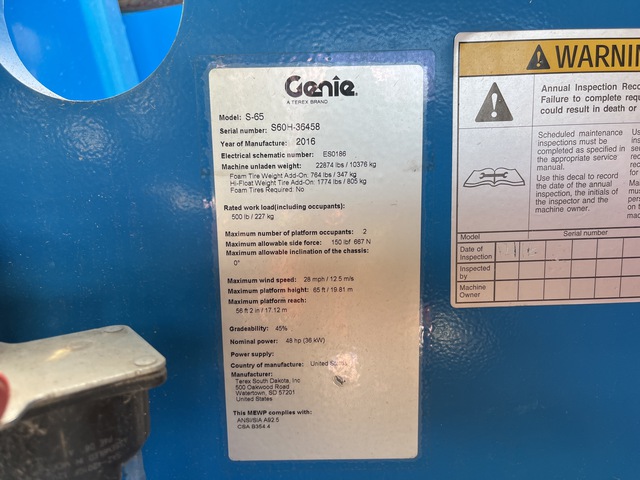 ELEVADOR TELESCóPICO 2016 GENIE 4WD S65