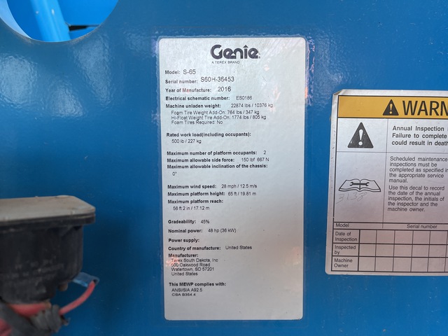 ELEVADOR TELESCóPICO 2016 GENIE S65