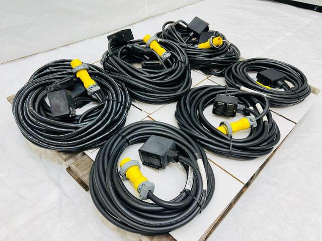 Quantity of (6) LEX 20 Amp Electrical Distribution Power Cords w/ Quad Boxes (Unused)
