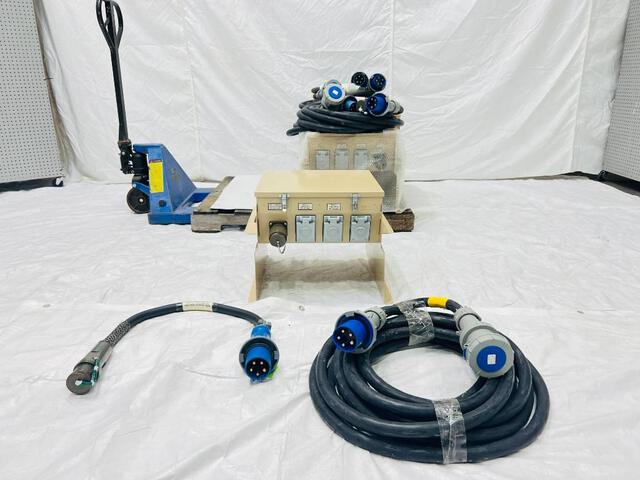 Quantity of (3) LEX Power Distribution Spider Box w/ 60 Amp Power Feeder Cords & Adapters (Unused) Quantity of (3) LEX Power Distribution Spider Box w/ 60 Amp Power Feeder Cords & Adapters (Unused)