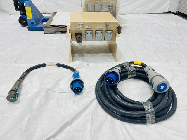 Quantity of (3) LEX Power Distribution Spider Box w/ 60 Amp Power Feeder Cords & Adapters (Unused) Quantity of (3) LEX Power Distribution Spider Box w/ 60 Amp Power Feeder Cords & Adapters (Unused)