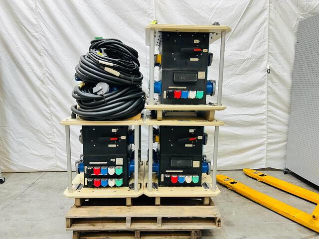 Quantity of (3) LEX 100 kW DB350 Power Distribution Spider Boxes w/ Feeder Power Cables (Unused) Quantity of (3) LEX 100 kW DB350 Power Distribution Spider Boxes w/ Feeder Power Cables (Unused)
