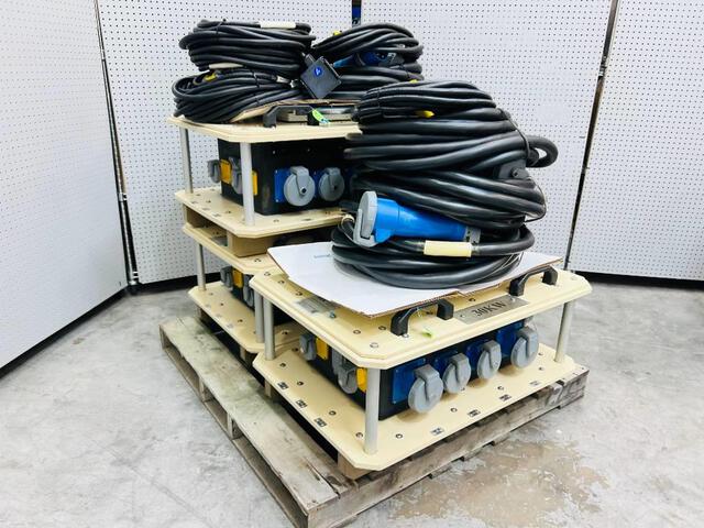 Quantity of (3) LEX 30 kW Power Distribution Spider Box w/ 60 Amp Power Feeder Cords & Adapters (Unused)