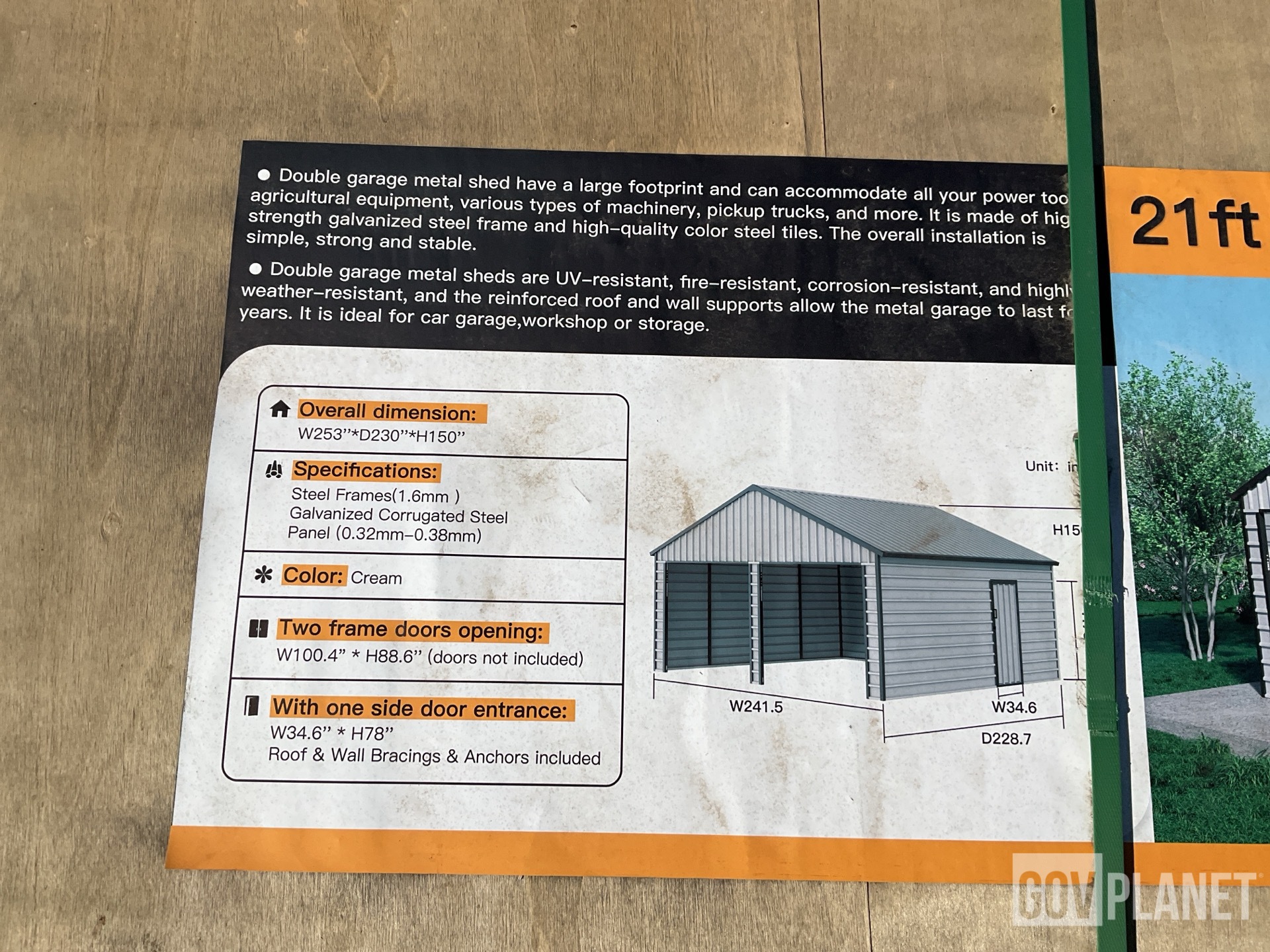 Surplus Suihe Double Garage Metal Shed - Unused in Albany