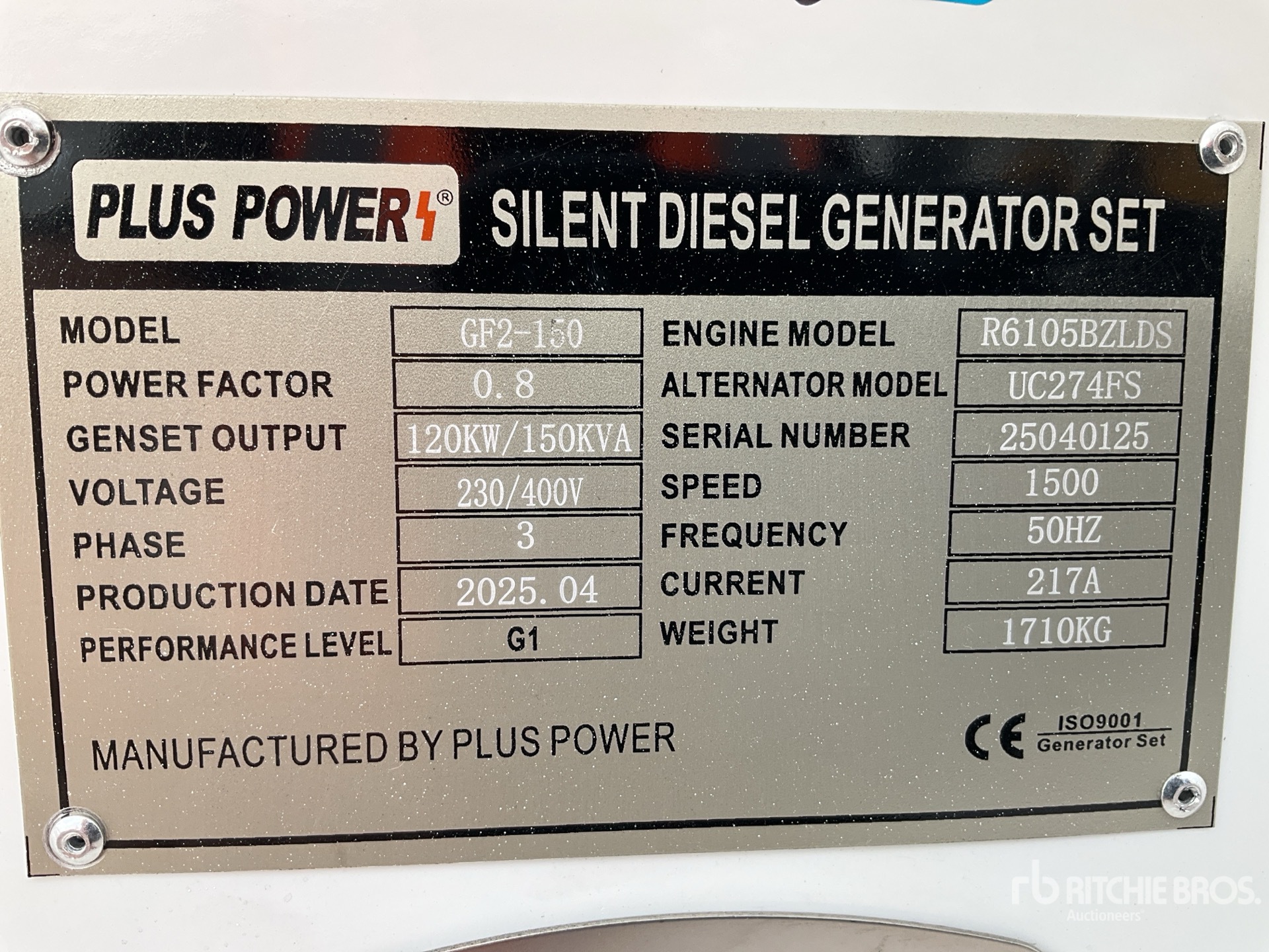 2025 Plus Power GF2-150 Generator Set (Unused)