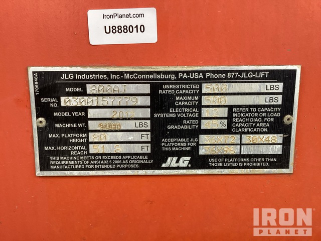 ELEVADOR ARTICULADO 2012 JLG 4WD 800AJ