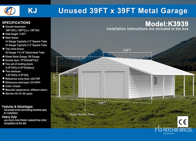 2025 KJ K3939 39 ft x 39 ft Metal Garage Storage Building (Unused ...