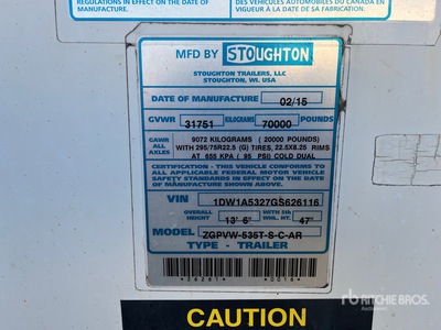 2016 Stoughton 53 ft x 102 in T/A Van Trailer