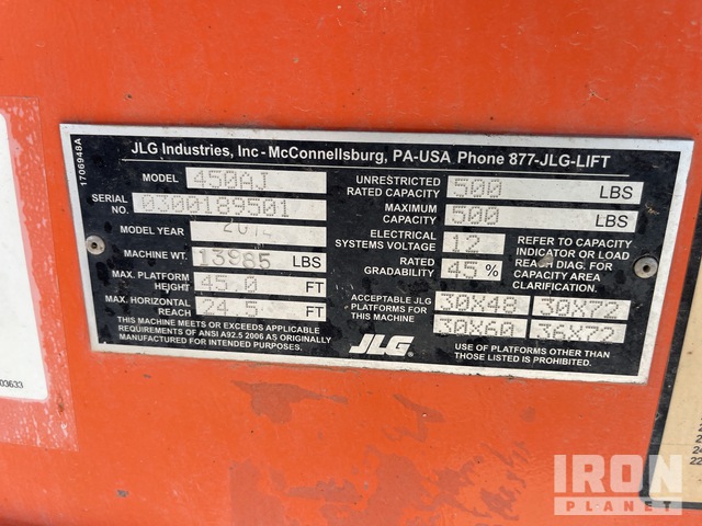 ELEVADOR ARTICULADO 2014 JLG 4WD 450AJSERIESII