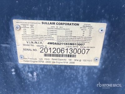 2012 Sullair 185DPQJD 185 cfm Mobile Air Compressor (Inoperable)