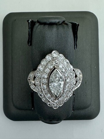 Vintage Platinum 2.45ct Marquise Diamond Ring