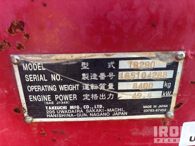 EXCAVADORA 2017 TAKEUCHI TB290