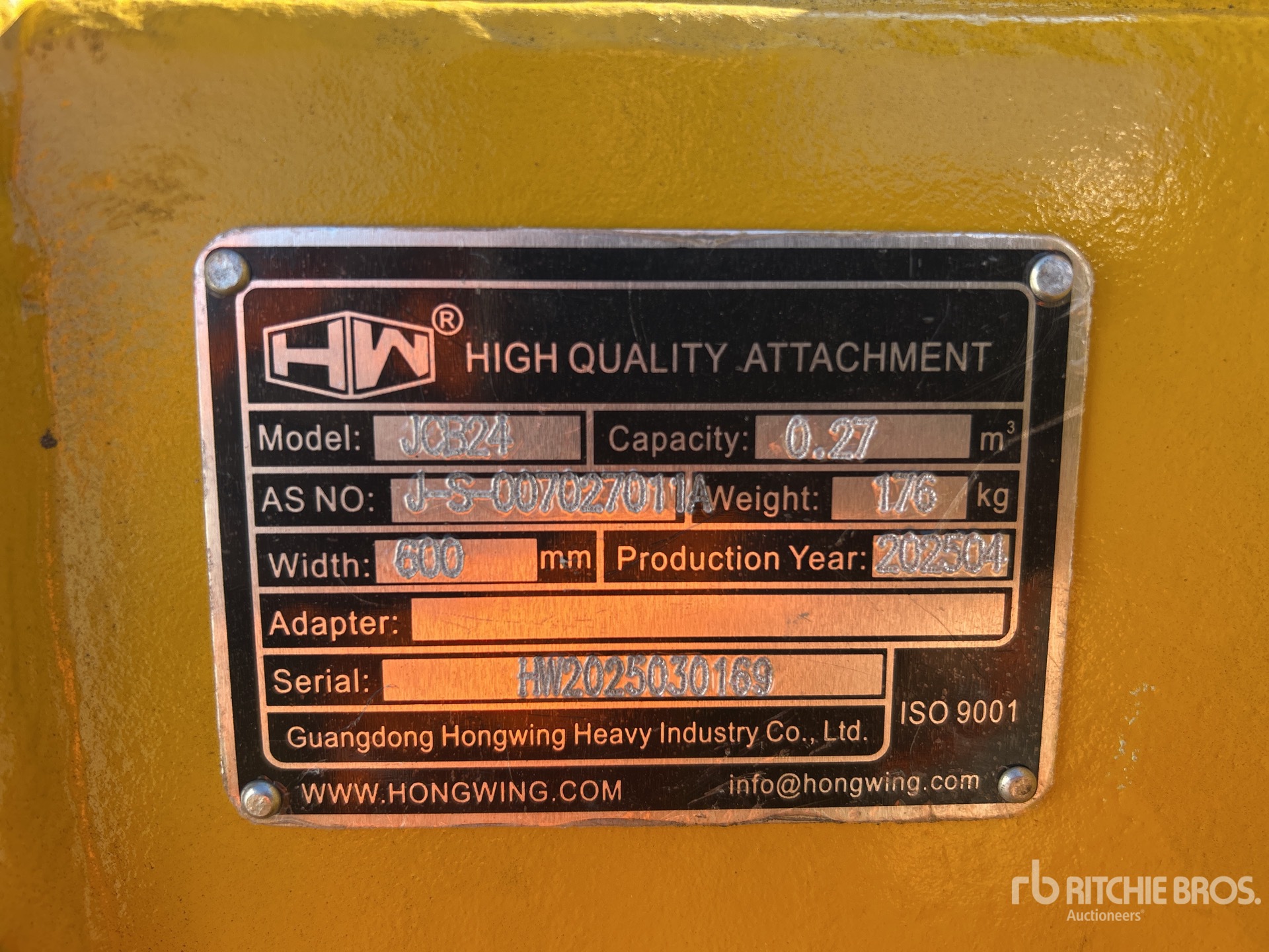 2025 Hongwing Excavator Bucket - Fits JCB (Unused)
