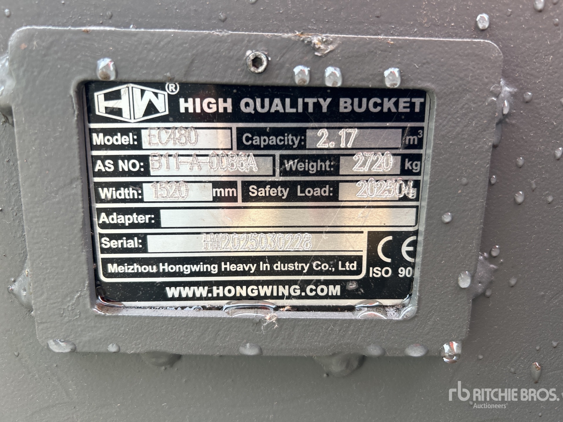 2025 Hongwing Excavator Bucket - Fits EC480 (Unused)