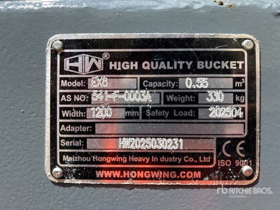 2025 Hongwing Excavator Bucket - Fits EX8 (Unused)
