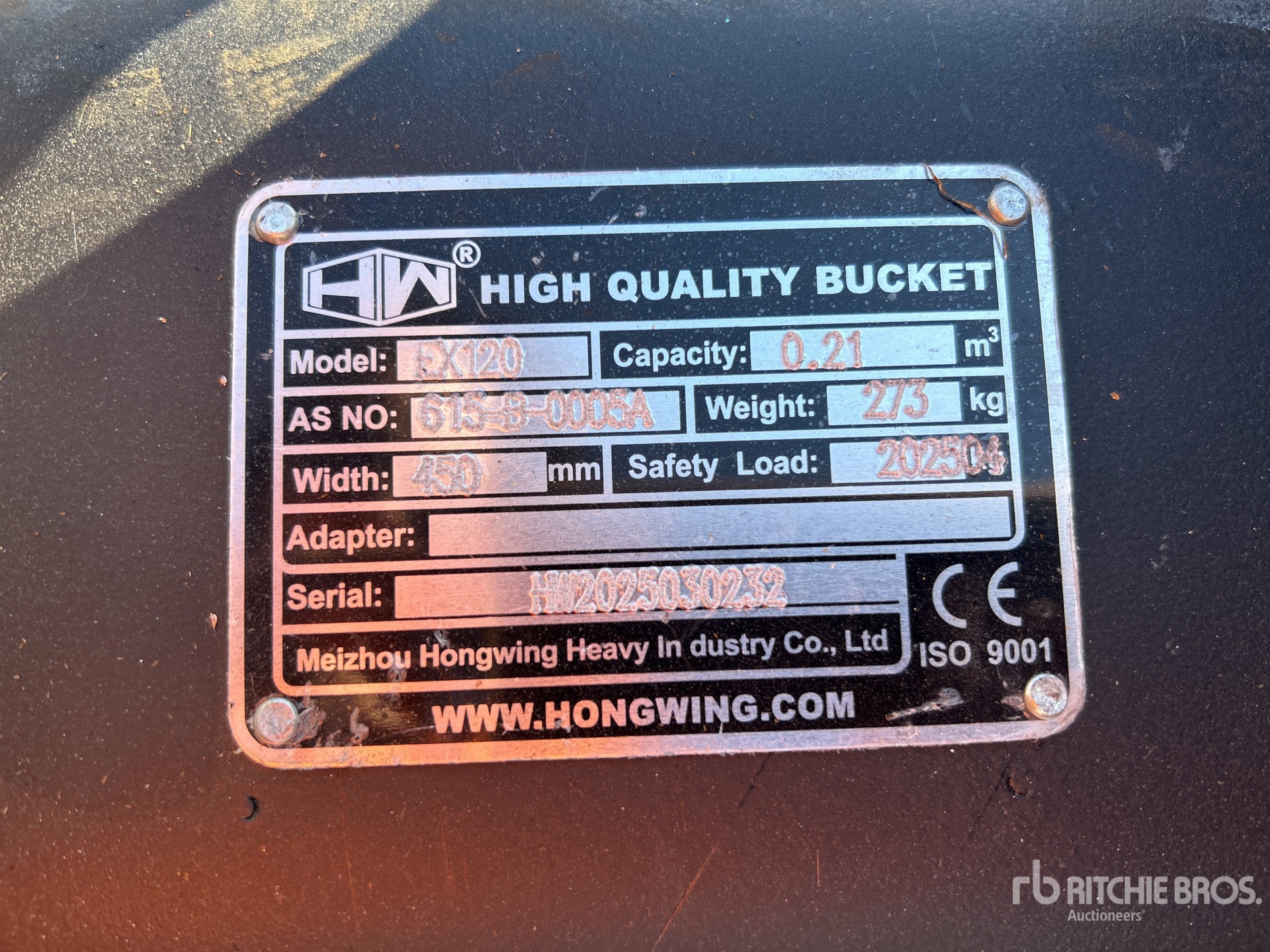 2025 Hongwing Excavator Bucket - Fits EX120 (Unused)