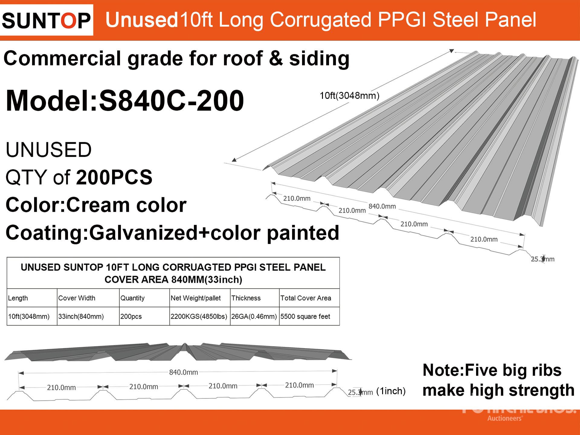 Quantity of (200) 2025 SUNTOP S3048C Corrugated Steel Sheets (Unused)