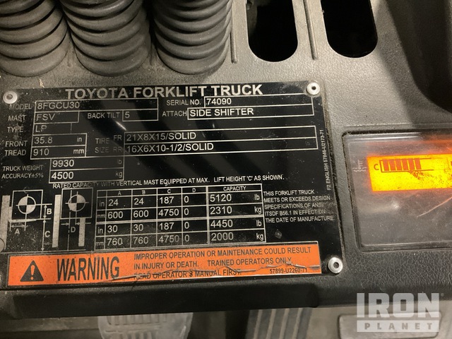 MONTACARGAS 2019 TOYOTA 8FGCU30