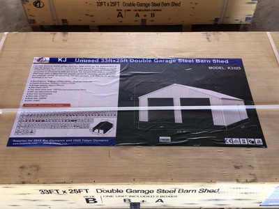 KJ K3325 Double Garage Steel Barn Shed - Unused