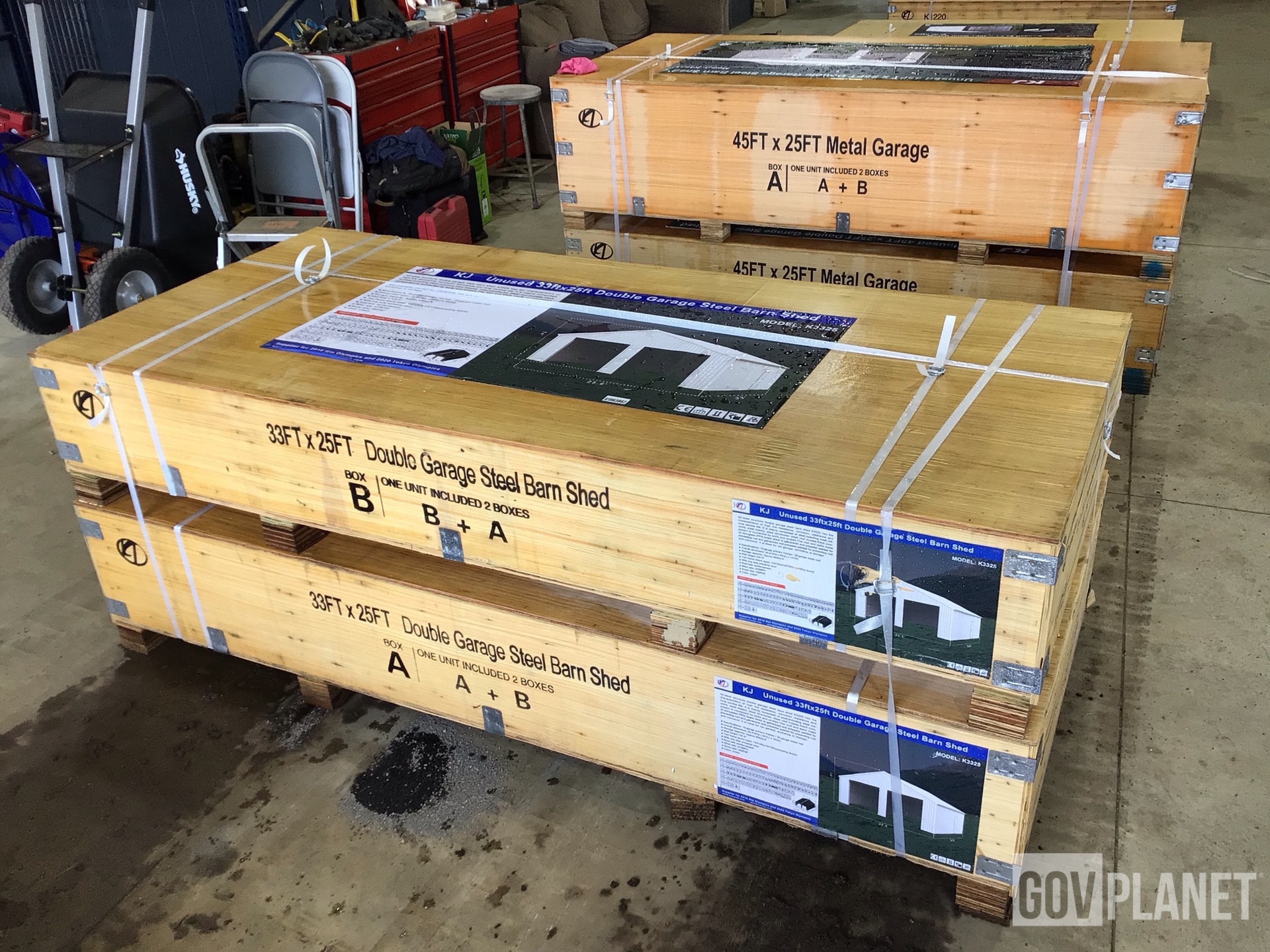 Surplus KJ K3325 Double Garage Steel Barn Shed - Unused in Capac