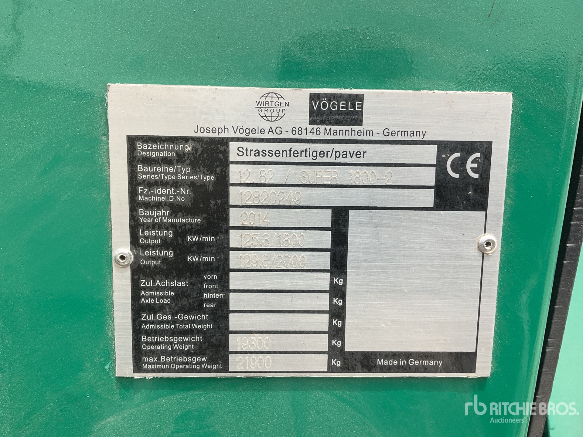 2014 Vogele Super S1800-2 Track Asphalt Paver