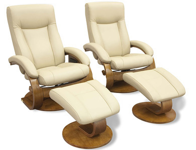 Quantity of (2) Mac Motion Oslo Leather Recliner Massage Chair and Ottoman (Unused)