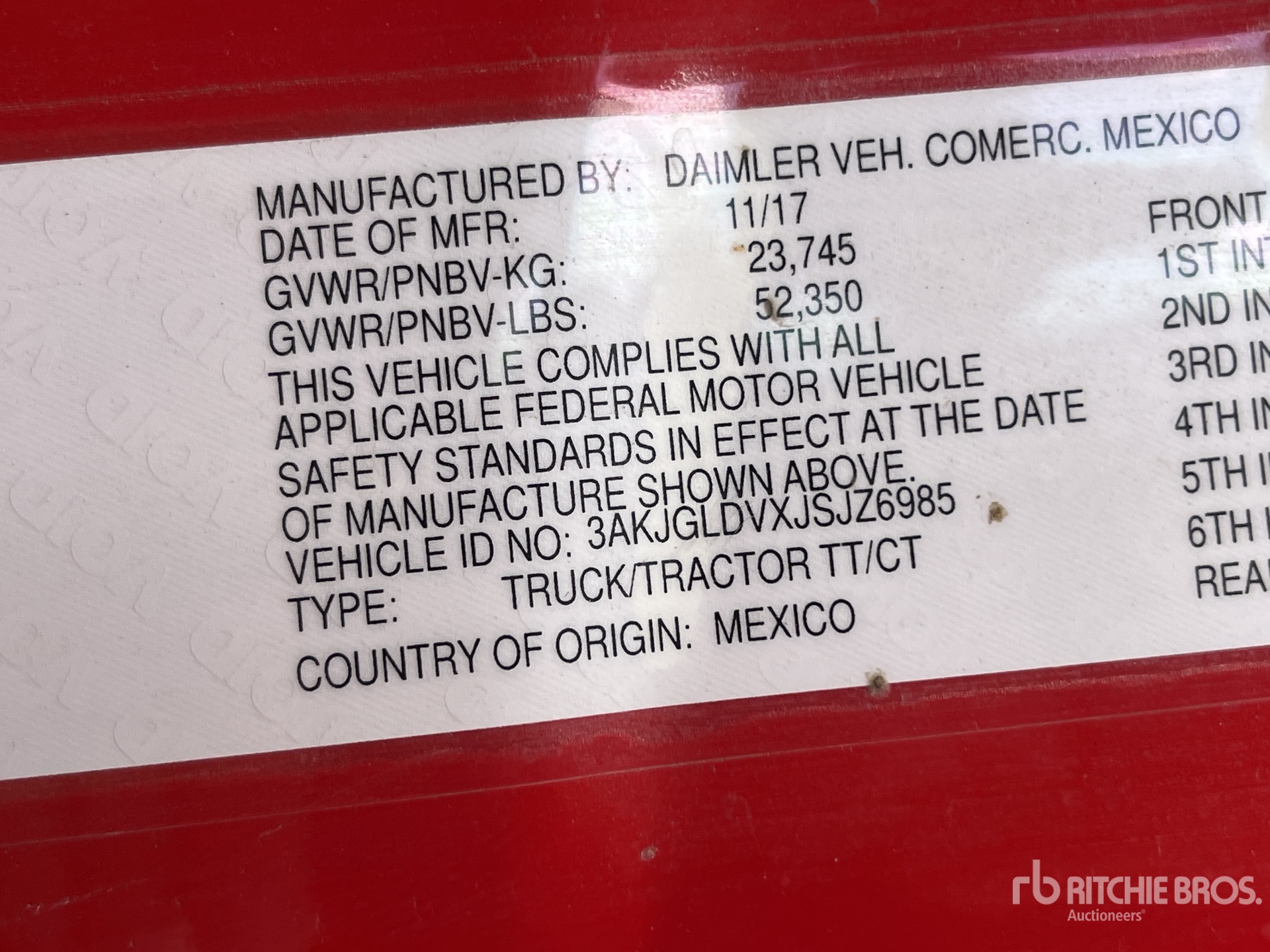 2018 Freightliner Cascadia 125 6x4 T/A Sleeper Truck Tractor (Inoperable)