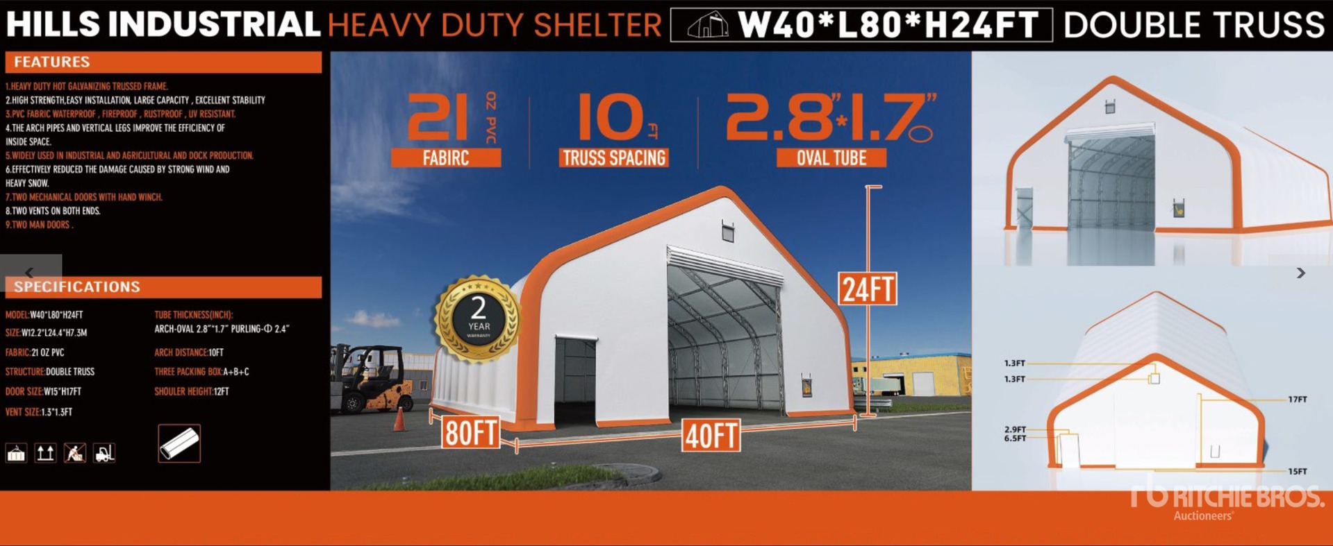 2025 HIlls Industrial 804024 40 ft x 80 ft x 24 ft Storage Building (Unused)