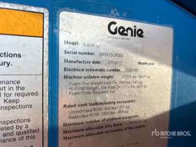 2013 Genie S-60X 4WD Diesel Telescopic Boom Lift