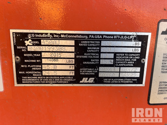 ELEVADOR ARTICULADO 2015 JLG 4WD 450AJSERIESLL