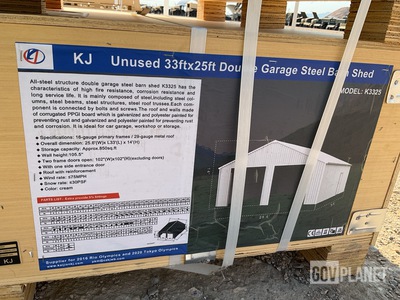 KJ K3325 Double Garage Steel Barn Shed - Unused