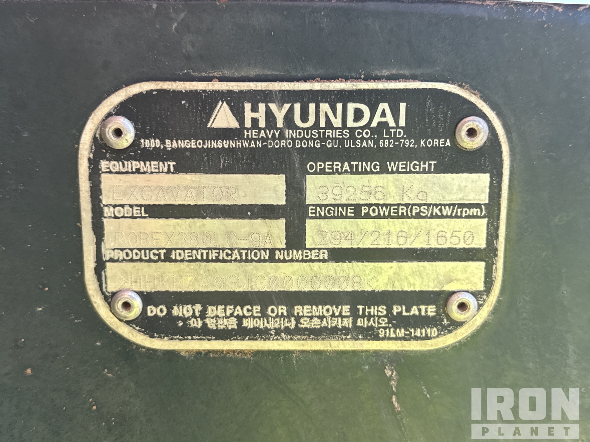 2012 Hyundai Robex 380LC-9A Tracked Excavator