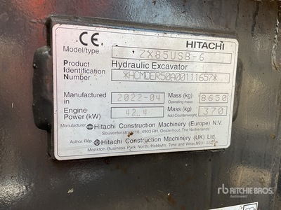 2022 Hitachi ZX85USB-6 Tracked Excavator
