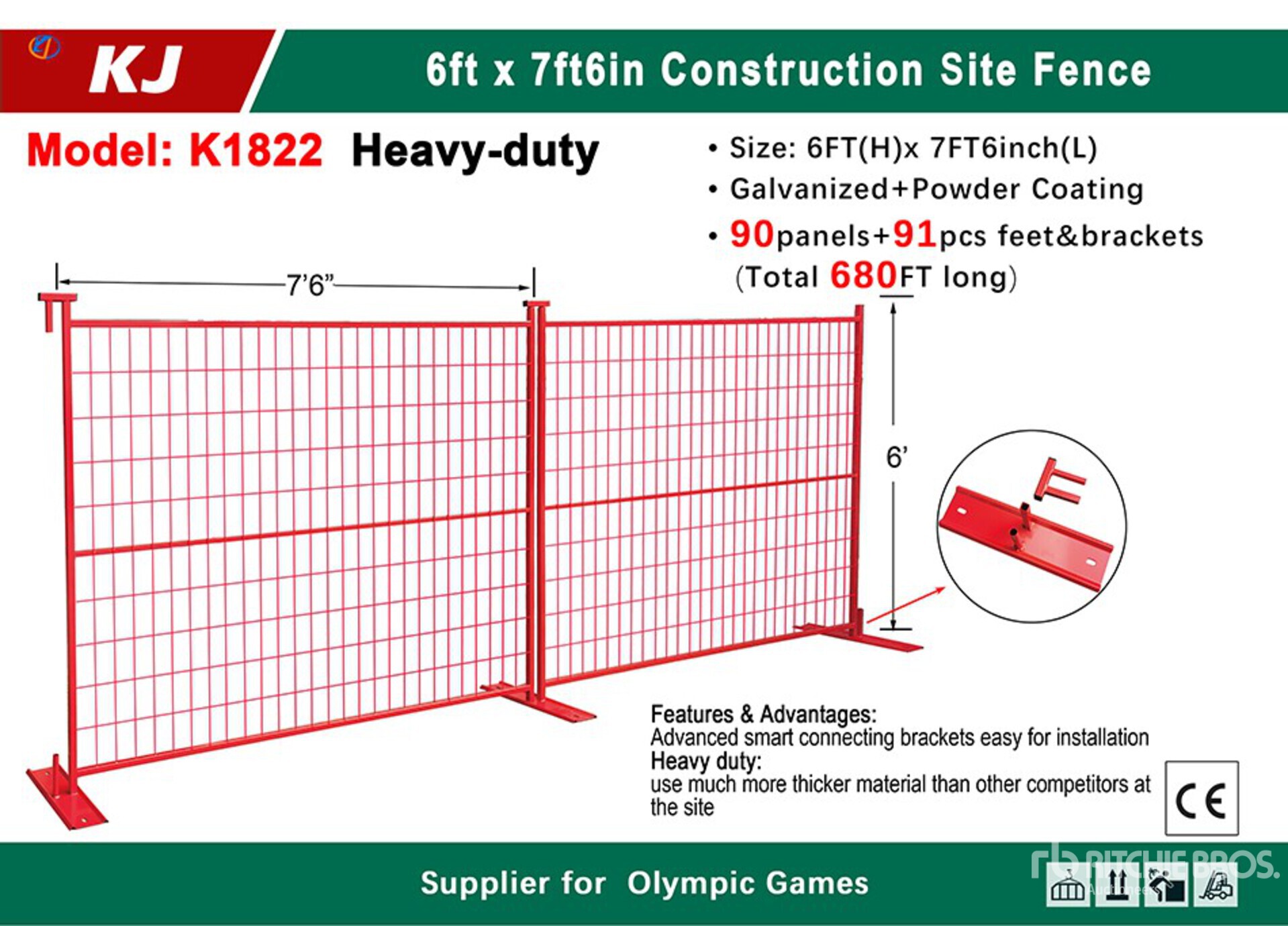 2025 KJ K1822 7 ft 6 in x 6 ft Temporary Valla (Unused)